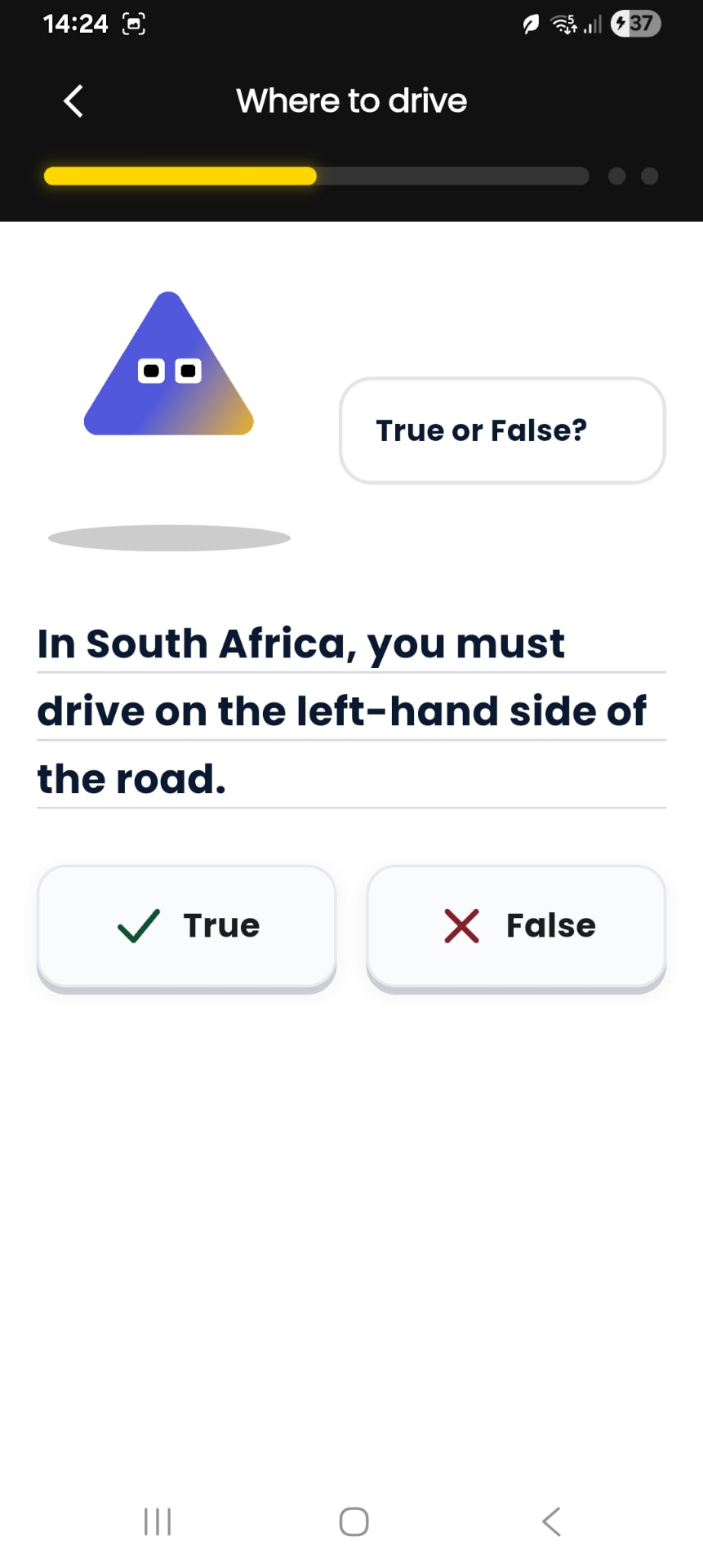 LTD true or false question about driving on the left-hand side of the road
